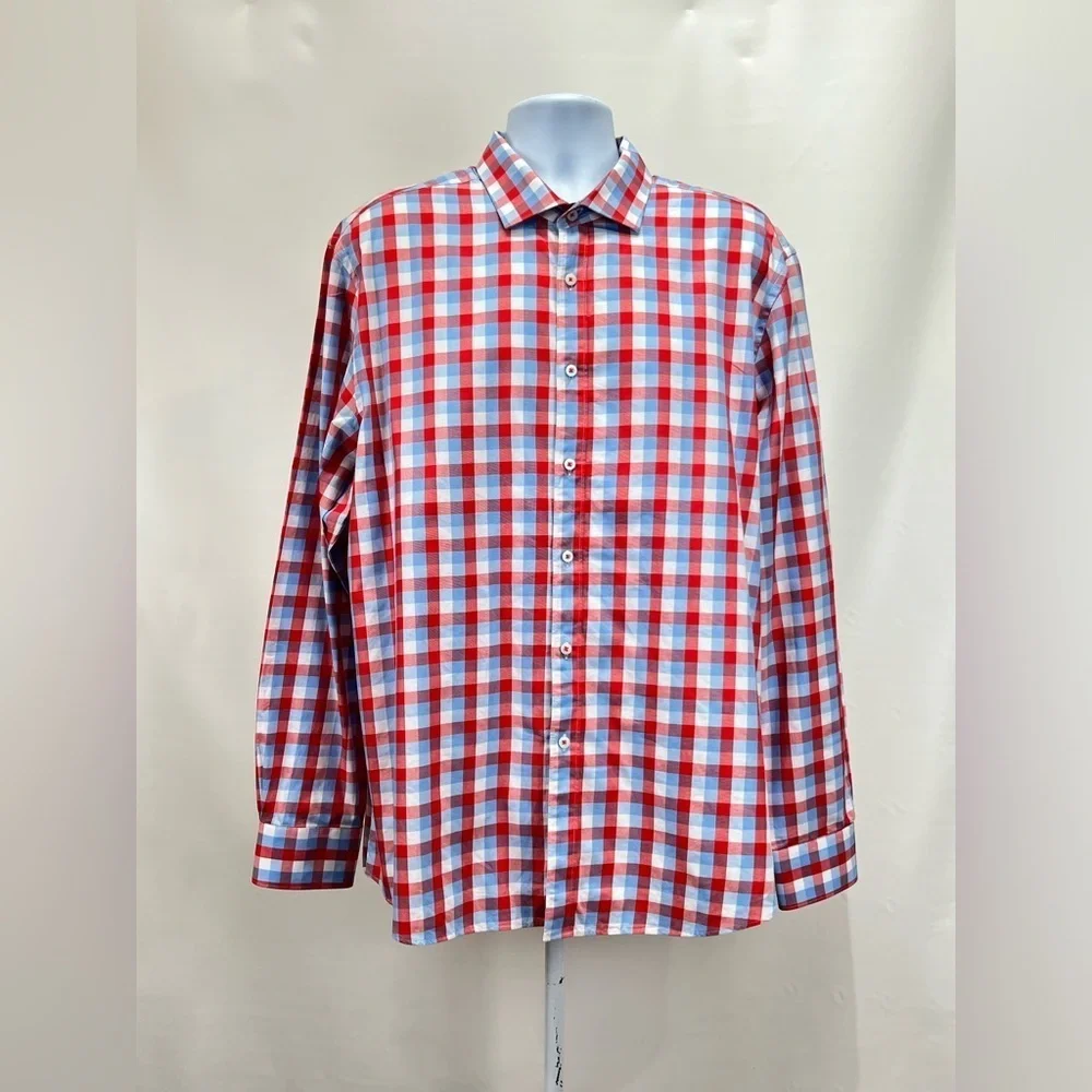 JAMES TATTERSALL Men’s red and blue check long sleeve shirt size XXL - Picture 5 of 13